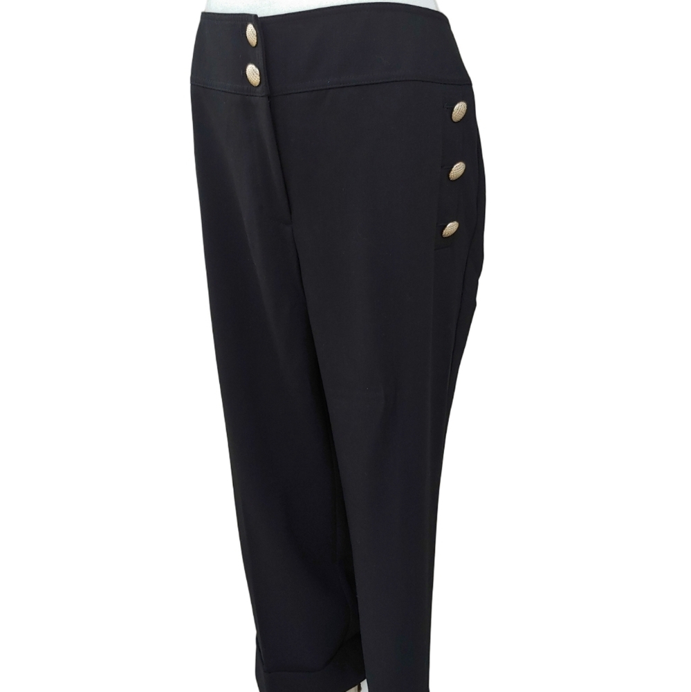 Chico's Nautical Black Dress Cropped Pants with Button Detail size 2.5 (14) NWT